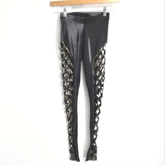 Blackmilk Double Dare Ya Coated‎ Black Cut Out Leggings - Picture 2 of 16